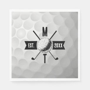 Golf Ball Texture & Club Initial Monogram Serviette