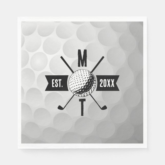 Golf Ball Texture & Club Initial Monogram Serviette (Vorderseite)