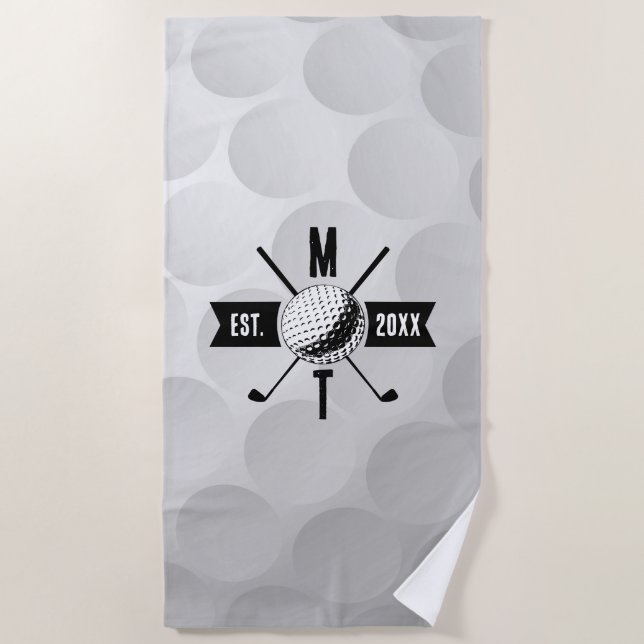 Golf Ball Texture & Club Initial Monogram Strandtuch (Vorderseite)