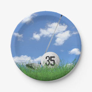 Golf Ball und Club zum 35. Geburtstag Pappteller