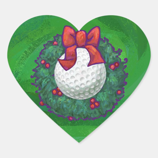 Golf Ball Weihnachtsfeier auf Green Herz-Aufkleber (Vorderseite)
