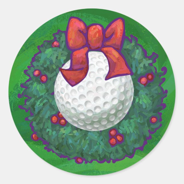 Golf Ball Weihnachtsfeier auf Green Runder Aufkleber (Vorderseite)
