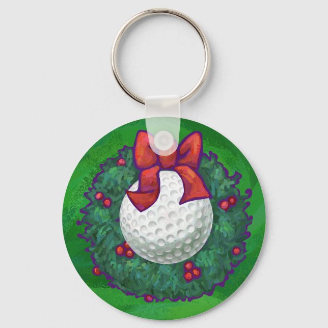 Golf Ball Weihnachtsfeier auf Green Schlüsselanhänger (Vorderseite)