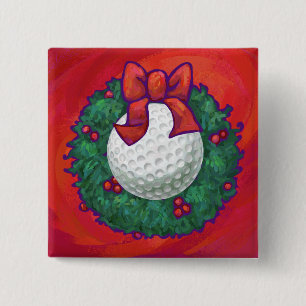 Golf Ball Weihnachtskranz auf Rot Button