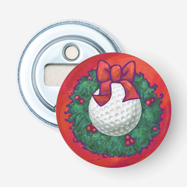 Golf Ball Weihnachtskranz auf Rot Flaschenöffner (Vorderseite)