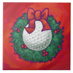 Golf Ball Weihnachtskranz auf Rot Fliese