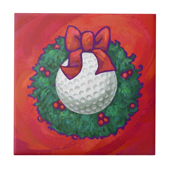 Golf Ball Weihnachtskranz auf Rot Fliese (Vorderseite)