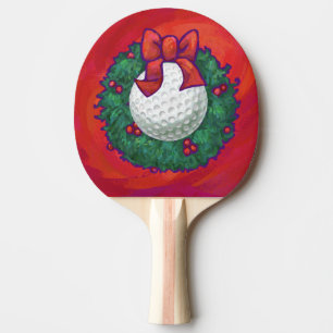 Golf Ball Weihnachtskranz auf Rot Tischtennis Schläger