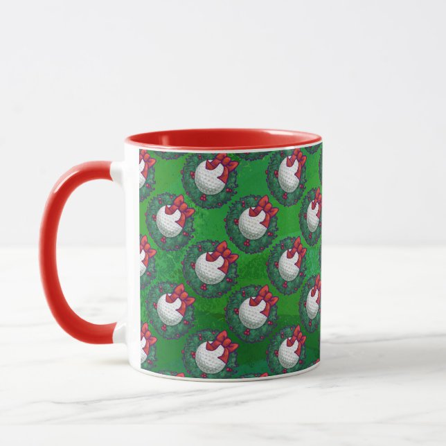 Golf Ball Weihnachtsmuster auf Grün Tasse (Links)