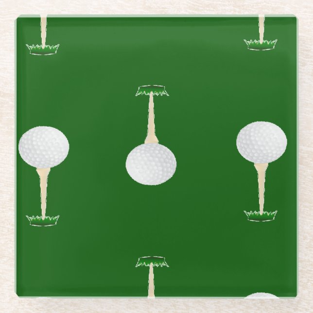 Golf Bälle Muster auf Grün Glasuntersetzer (Vorderseite)