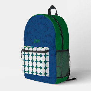 Golf Balls Muster INITIALS Green Blue Preppy Fun Bedruckter Rucksack