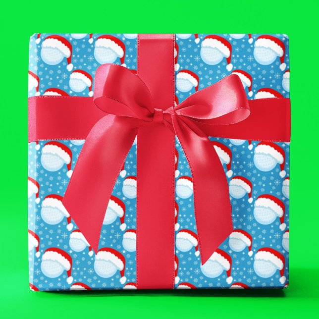 Golf Balls Santa's Hat & Snowflakes Light Blue Geschenkpapier (Von Creator hochgeladen)