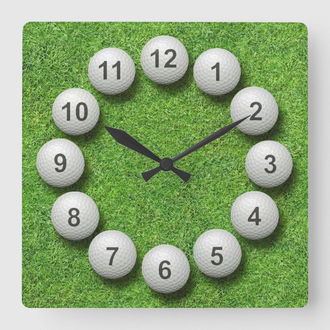 Golf Balls Timepiece Quadratische Wanduhr (Vorderseite)