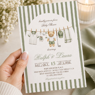 Golf Bär Wäscheleine Baby Shower Einladung