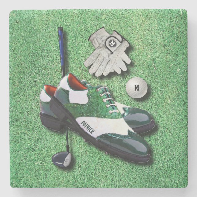 Golf beschuht Ball-Handschuh-Verein-Fahrer mit Steinuntersetzer (Vorderseite)