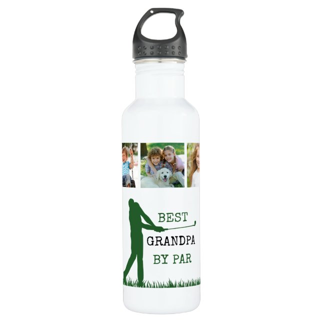 Golf BEST GRANDPA BY PAR 5 Foto Collage Monogramm Edelstahlflasche (Vorderseite)