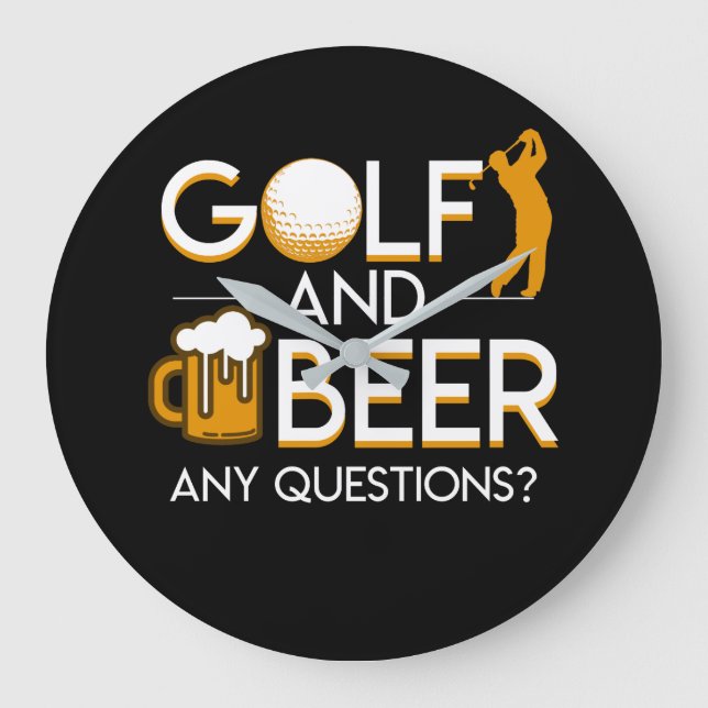 Golf-Bier irgendein Fragen-Golf-Bier-Sprichwort Große Wanduhr (Vorderseite)