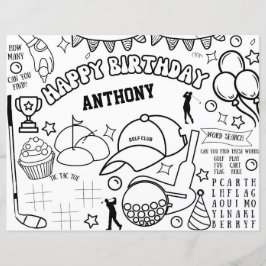 Golf Birthday Coloring Page, Golf Activity Sheet