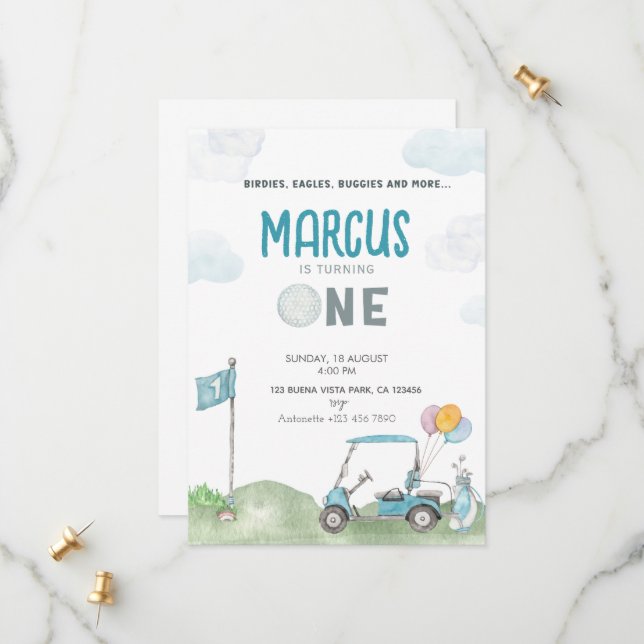 Golf Birthday Einladung Boy Template Golf Course (Vorderseite/Rückseite Beispiel)