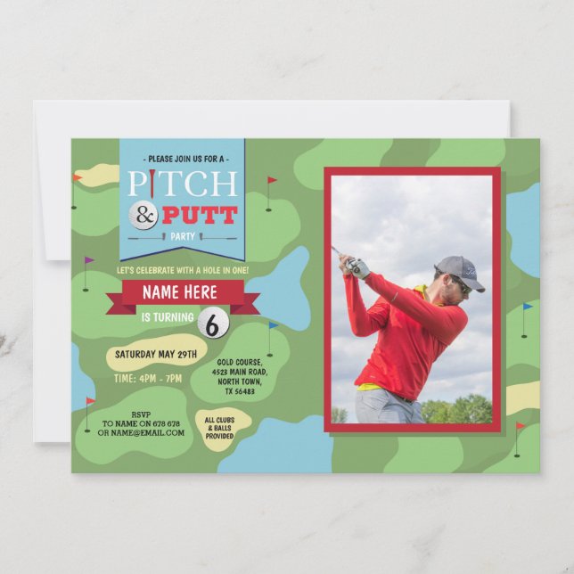Golf Birthday Foto Putt Fun Golfspielen Einladung (Vorderseite)