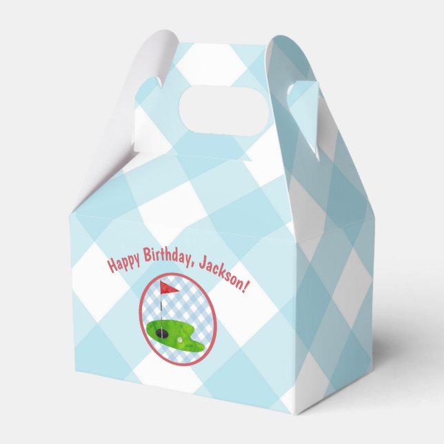 Golf Birthday Kariert Blue Gingham Country Club Geschenkschachtel (Vorderseite)