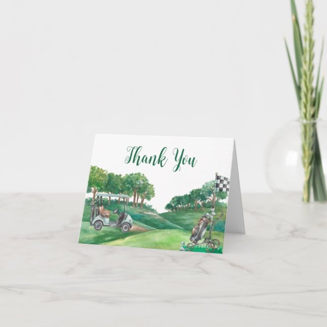 Golf Birthday Party Green Course geflochtener Zelt Dankeskarte (Vorderseite)
