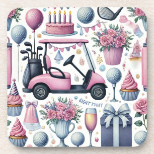 Golf Birthday Pink Thema für Lady Golfer Getränkeuntersetzer