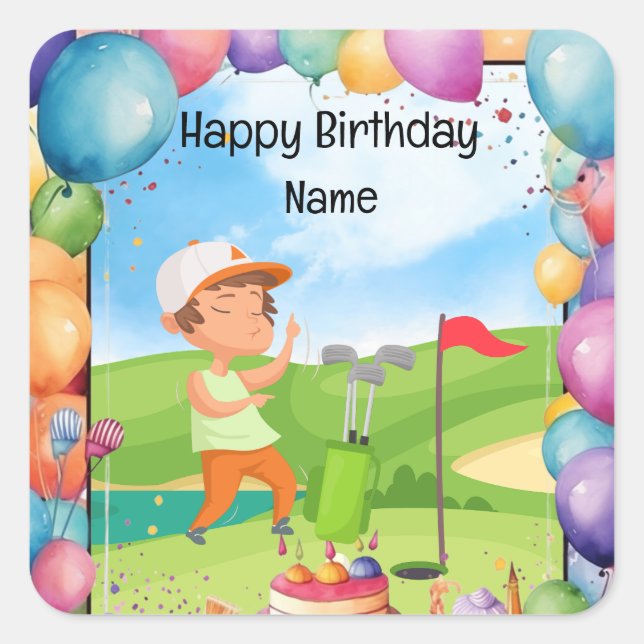 Golf Birthday Thema für Kinder-Golfer-Party Quadratischer Aufkleber (Vorderseite)