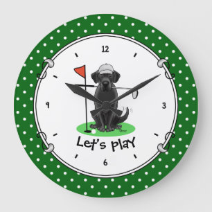 Golf Black Labrador Retriever Dog - Niedlich Große Wanduhr