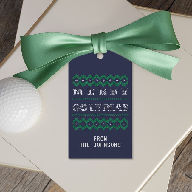 Golf Blue Green Merry Golfmas Weihnachtsgeschenke  Geschenkanhänger (Merry Golfmas gift tags just for you to add your name)