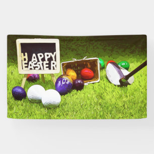 Golf Bon Pâques avec golf et oeufs Bannière