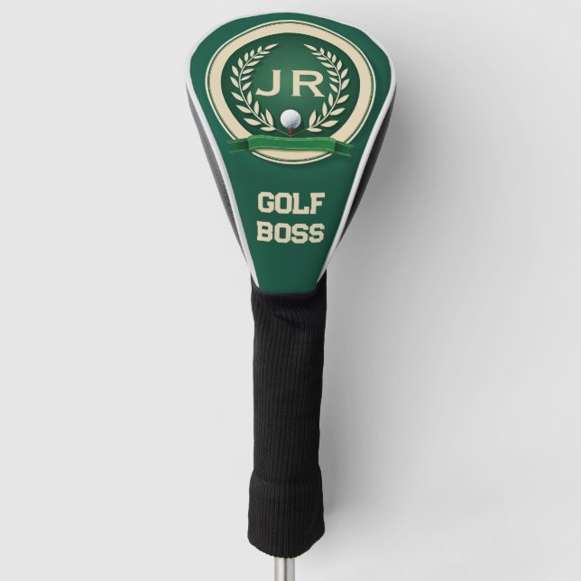 Golf Boss Heraldry Emblem Custom Name Ivory Green Headcover (Vorderseite)