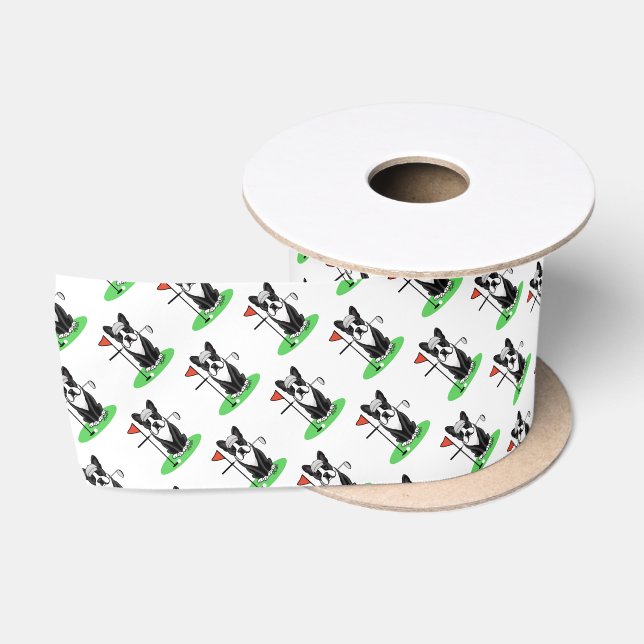 Golf Boston Terrier Dog (schwarz) Niedlich Satinband (Spule)