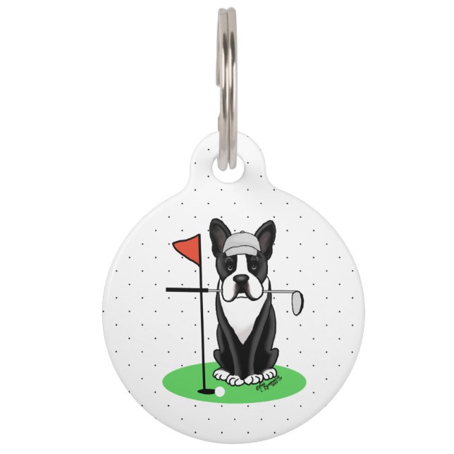 Golf Boston Terrier (schwarzer) Niedlicher Hund Haustiermarke (Vorderseite)