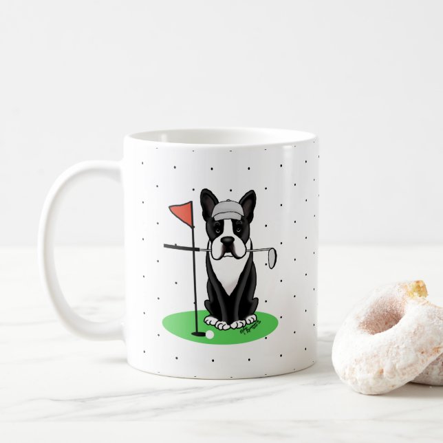 Golf Boston Terrier (schwarzer) Niedlicher Hund Kaffeetasse (Mit Donut)