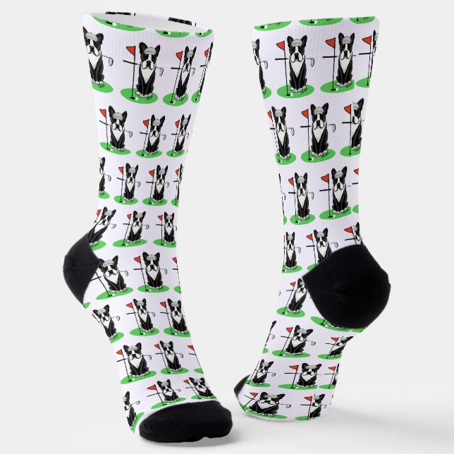 Golf Boston Terrier (schwarzer) Niedlicher Hund Socken (Gewinkelt)