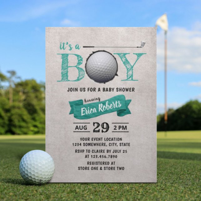 Golf Boy Baby Dusche Thema Sport Aquamarin Einladung (Von Creator hochgeladen)