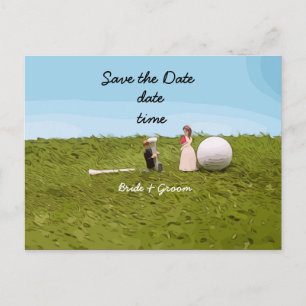 Golf Braun und Bräutigam mit Golf Ball Tee Hochzei Postkarte