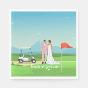 Golf Braun und Bräutigam mit Golf Ball Tee Hochzei Serviette
