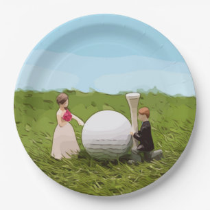 Golf Braun und Bräutigam mit Golfschläger Hochzeit Pappteller
