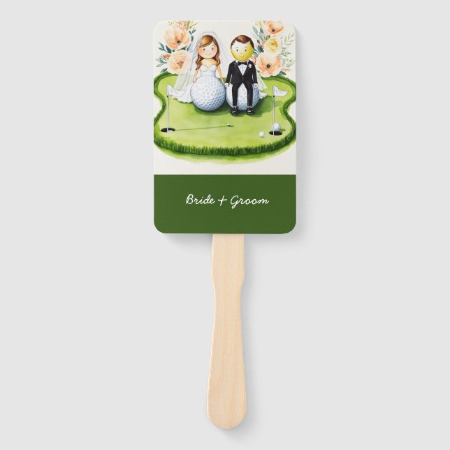 Golf Braut und Bräutigam Hochzeit auf Grün Fächer (Vorderseite)