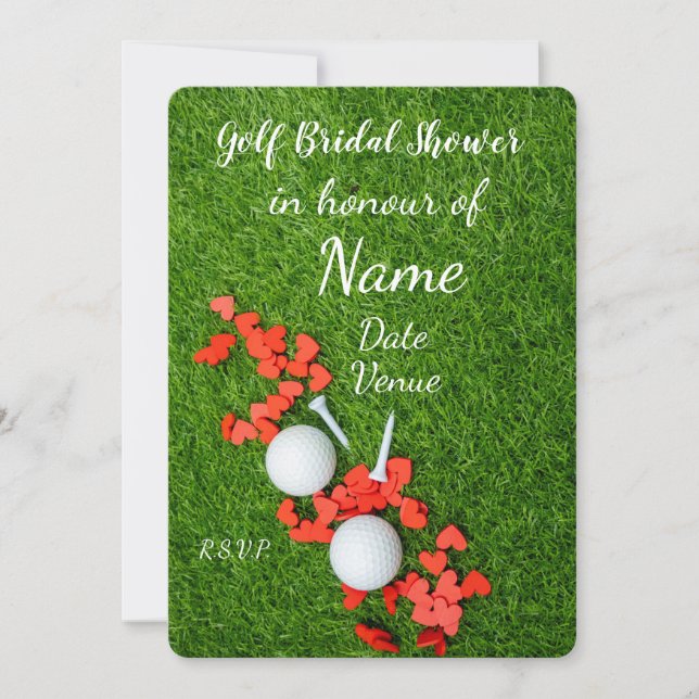 Golf Brautparty mit Golfball und Liebe Herz Einladung (Vorderseite)