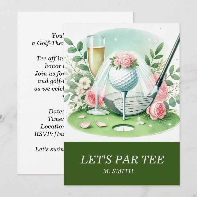 Golf-Brautparty zum Thema Golf Einladung (Vorne/Hinten)