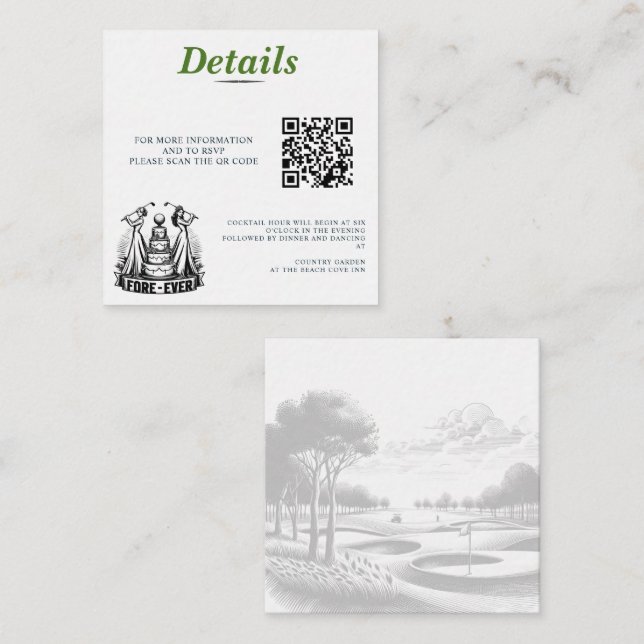 Golf Brides Wedding QR Code Begleitkarte (Vorne/Hinten)