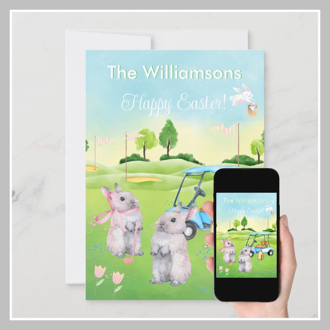 Golf Bunnies Charming Happy Oaster Feiertagskarte (Von Creator hochgeladen)