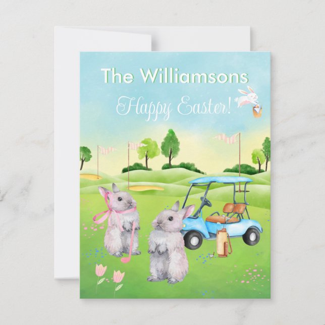 Golf Bunnies Charming Happy Osterbudget Urlaub Mitteilungskarte (Vorderseite)