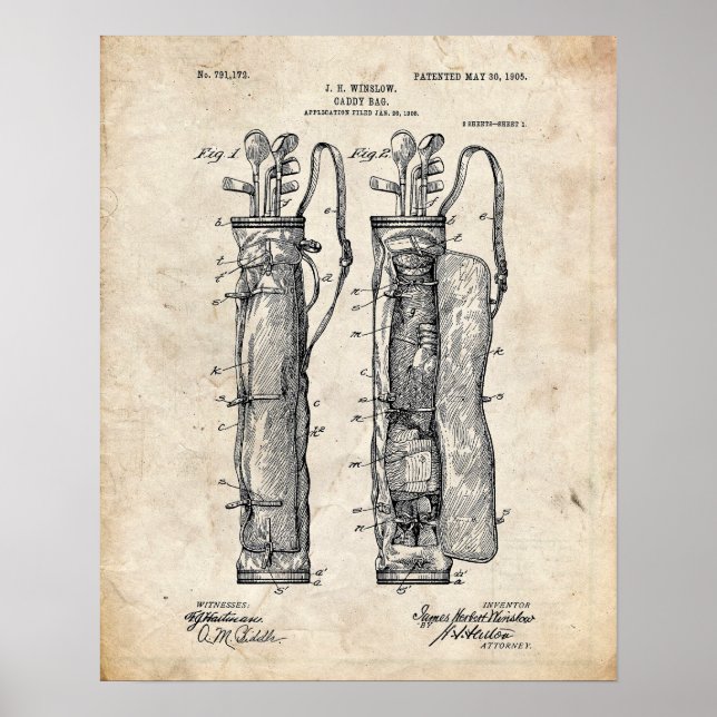Golf Caddy Bag Patent Poster (Vorne)