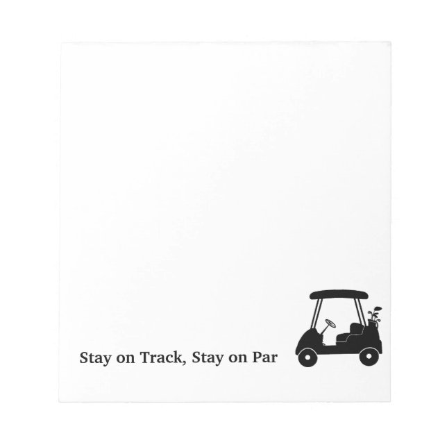 Golf Cart Bleibe auf Track, auf Par Bleibe Notizblock (Vorderseite)