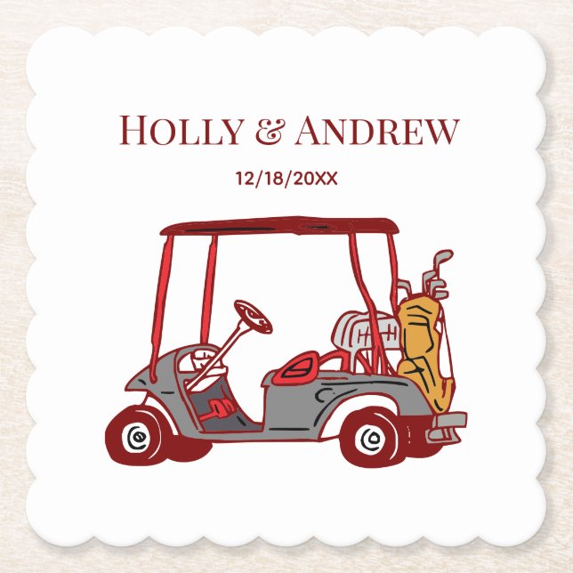 Golf Cart Golf-Tasche Schläger Hochzeit DIY Mehrfa Untersetzer (Vorderseite)