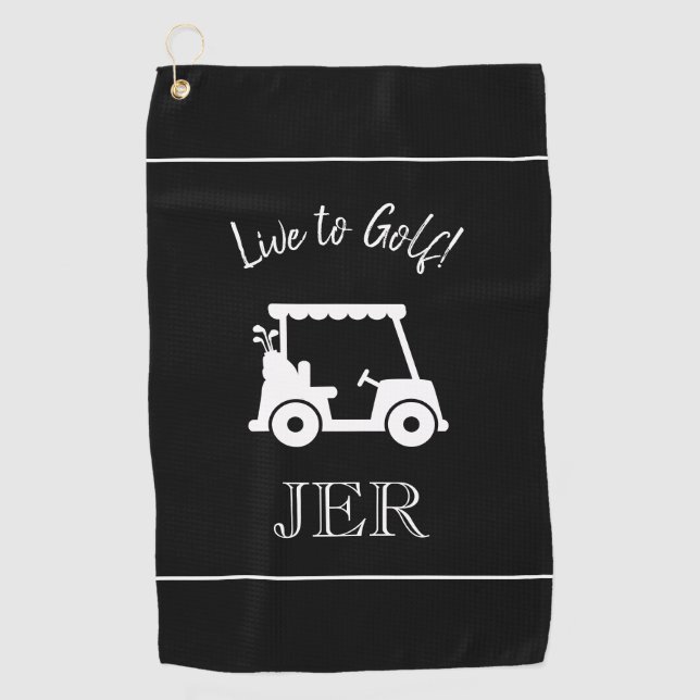 Golf Cart Golfer Zitat Mit Monogramm Schwarz/Weiß Golfhandtuch (Vorderseite)